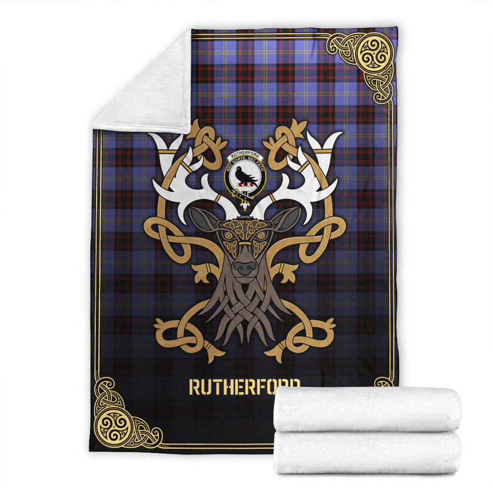 Clan Rutherford Tartan Crest Premium Blanket Celtic Stag Style ED28 Clan Rutherford Tartan Today   