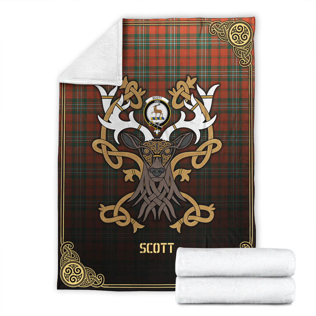 Clan Scott Ancient Tartan Crest Premium Blanket Celtic Stag Style NX45 Clan Scott (Scott Tartan) Tartan Today   