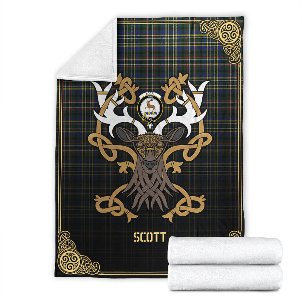 Clan Scott Green Modern Tartan Crest Premium Blanket Celtic Stag Style PJ86 Clan Scott (Scott Tartan) Tartan Today   