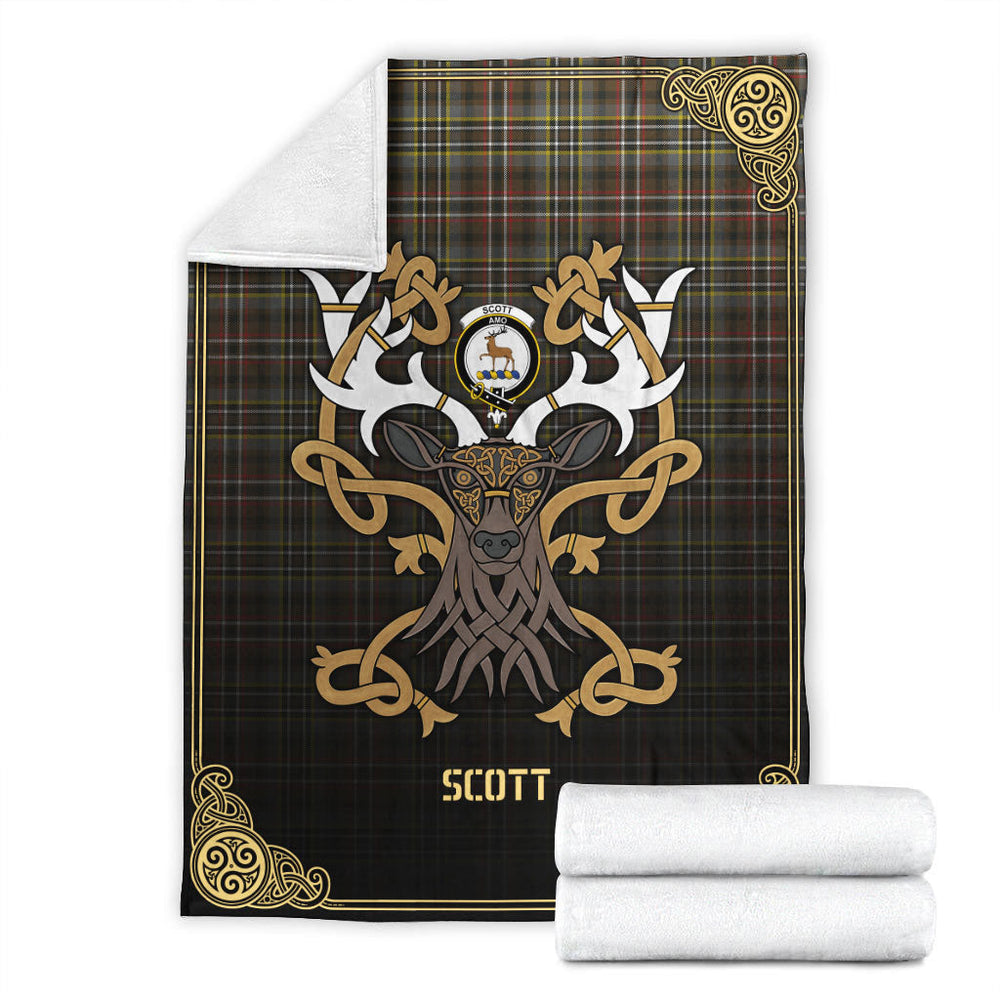 Clan Scott Green Weathered Tartan Crest Premium Blanket Celtic Stag Style TQ55 Clan Scott (Scott Tartan) Tartan Today   