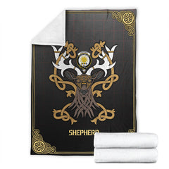 Clan Shepherd Tartan Crest Premium Blanket Celtic Stag Style AP59 Clan Shepherd Tartan Today   
