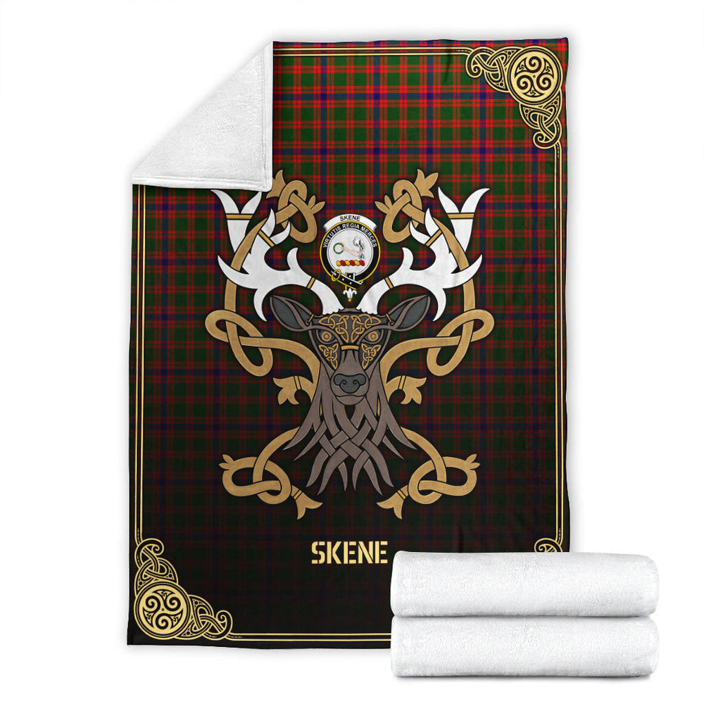 Clan Skene Modern Tartan Crest Premium Blanket Celtic Stag Style ZX82 Clan Skene Tartan Today   