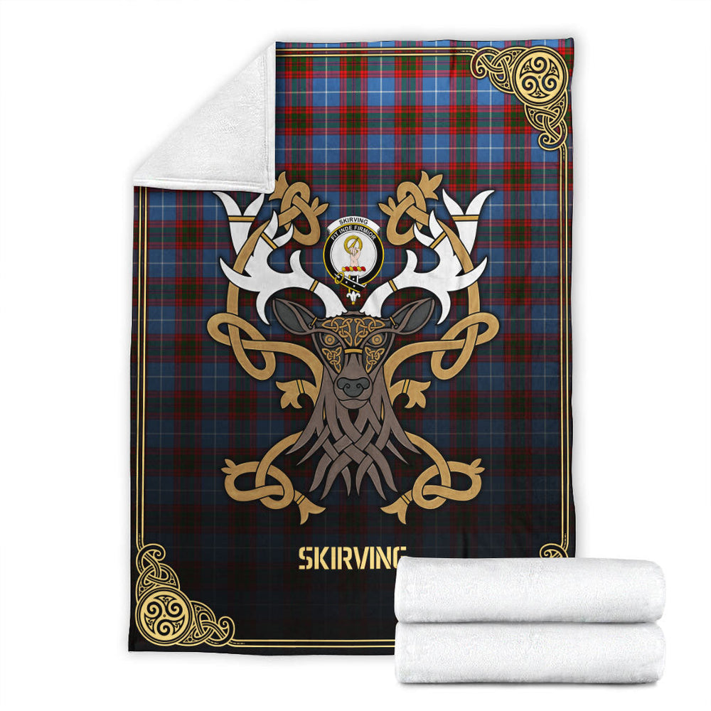 Clan Skirving Tartan Crest Premium Blanket Celtic Stag Style MB41 Clan Skirving Tartan Today   