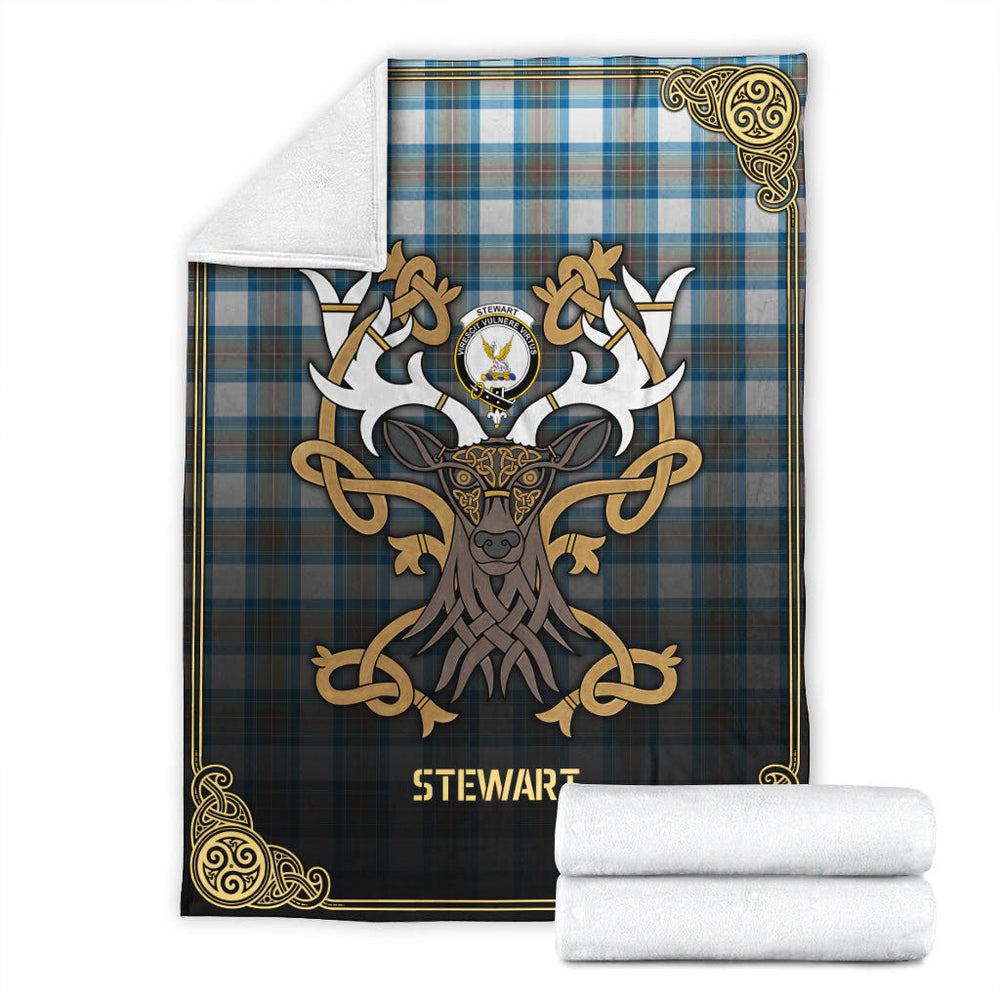 Clan Stewart Muted Blue Tartan Crest Premium Blanket Celtic Stag Style SV83 Clan Stewart Tartan Today   