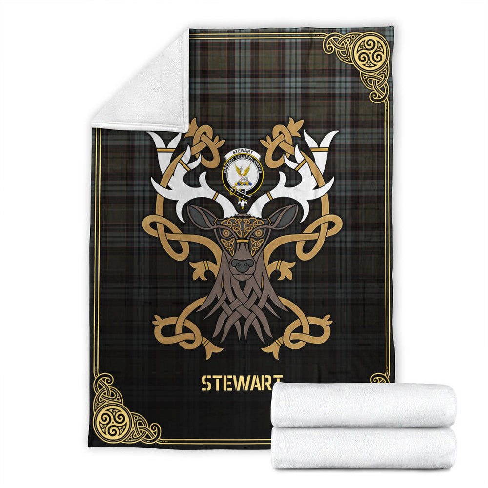 Clan Stewart Old Weathered Tartan Crest Premium Blanket Celtic Stag Style IG30 Clan Stewart Tartan Today   