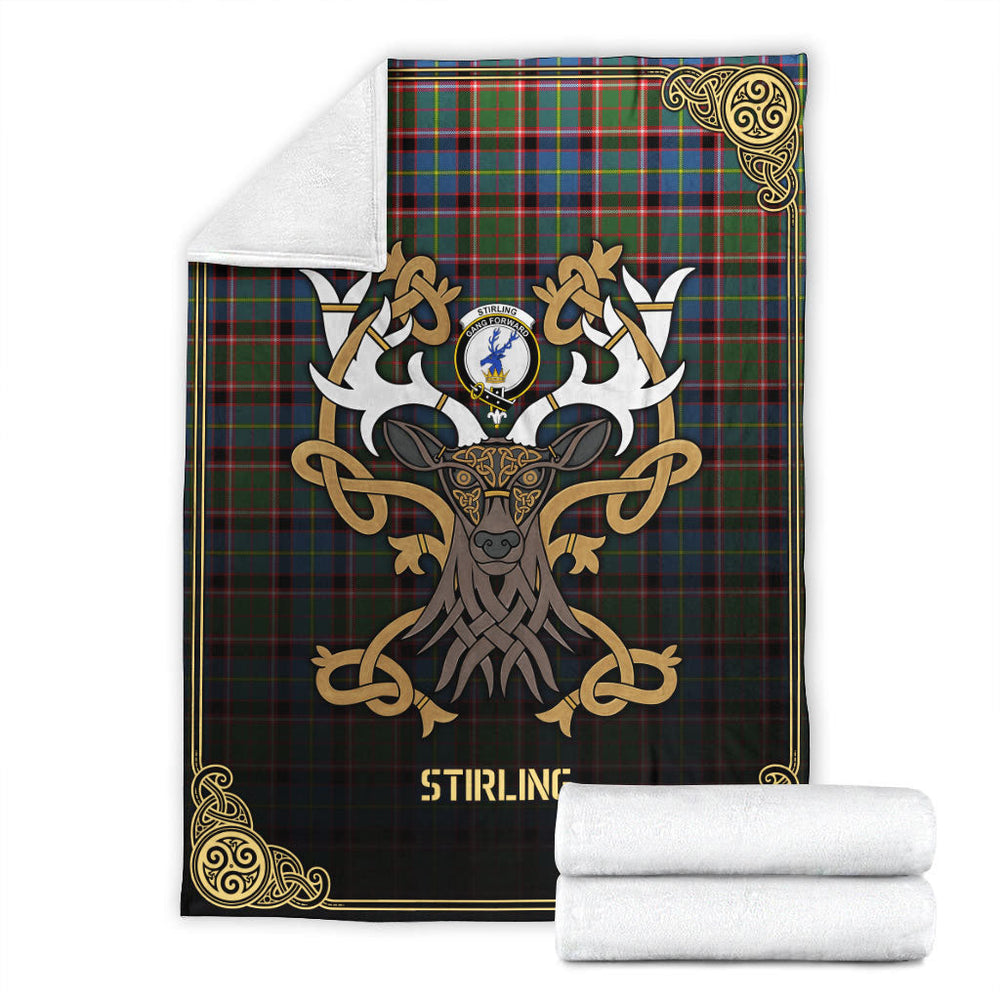Clan Stirling (of Cadder-Present Chief) Tartan Crest Premium Blanket Celtic Stag Style WJ84 Clan Stirling Tartan Today   