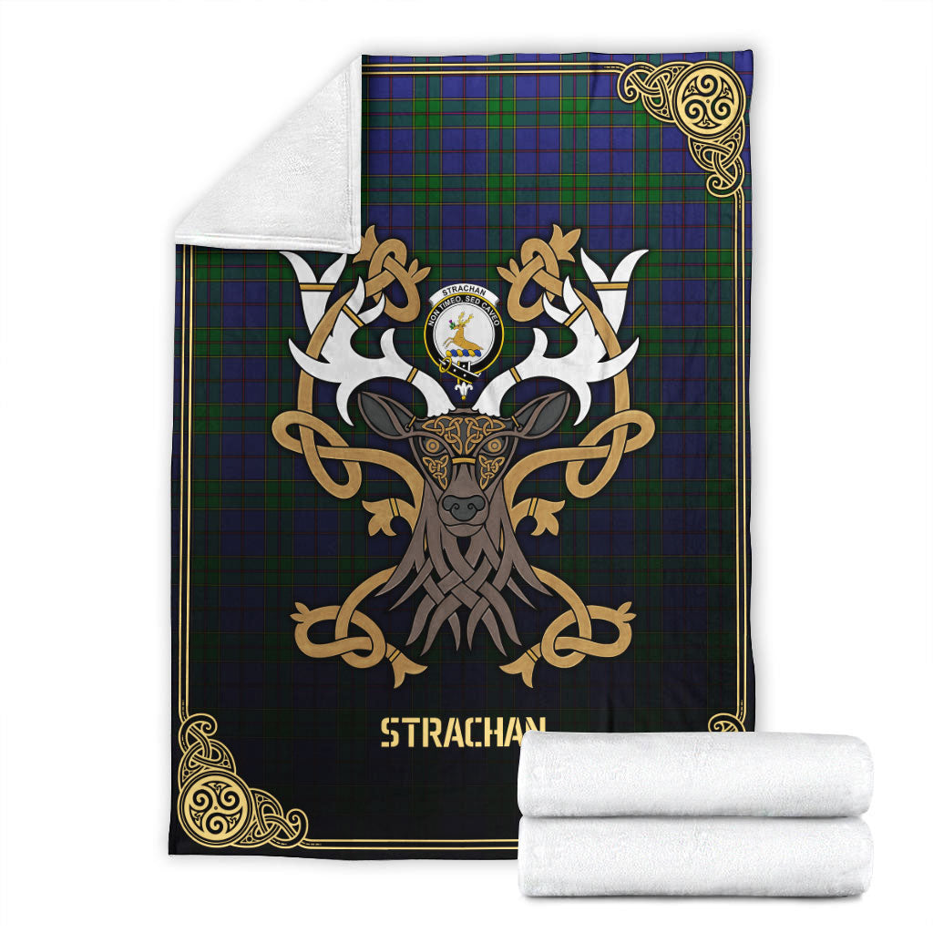Clan Strachan Tartan Crest Premium Blanket Celtic Stag Style VR64 Clan Strachan Tartan Today   