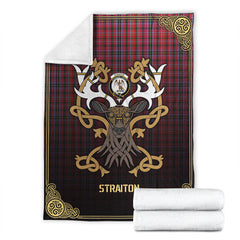 Clan Straiton Tartan Crest Premium Blanket Celtic Stag Style PQ69 Clan Rait Tartan Today   
