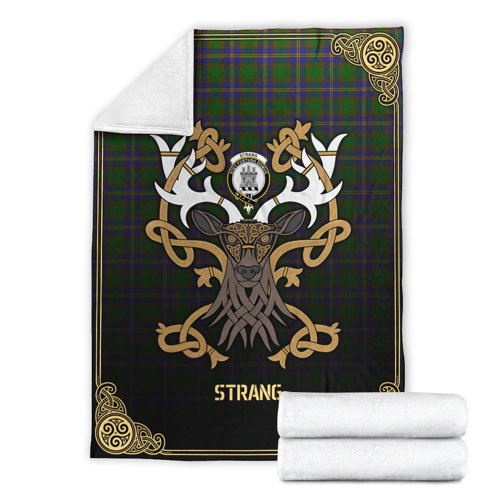 Clan Strang (or Strange) Tartan Crest Premium Blanket Celtic Stag Style GS45 Clan Strange Tartan Today   