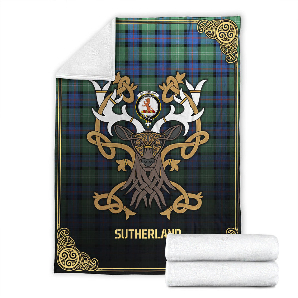 Clan Sutherland Old Ancient Tartan Crest Premium Blanket Celtic Stag Style TO54 Clan Sutherland Tartan Today   