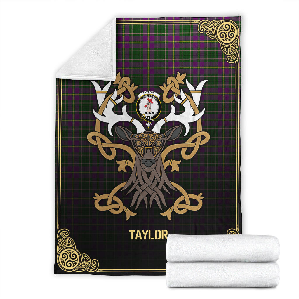 Clan Taylor Tartan Crest Premium Blanket Celtic Stag Style WX63 Clan Taylor Tartan Today   