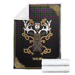 Clan Taylor Tartan Crest Premium Blanket Celtic Stag Style WX63 Clan Taylor Tartan Today   