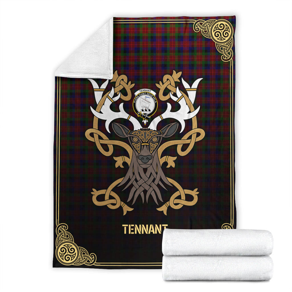Clan Tennant Tartan Crest Premium Blanket Celtic Stag Style VK91 Clan Tennant Tartan Today   