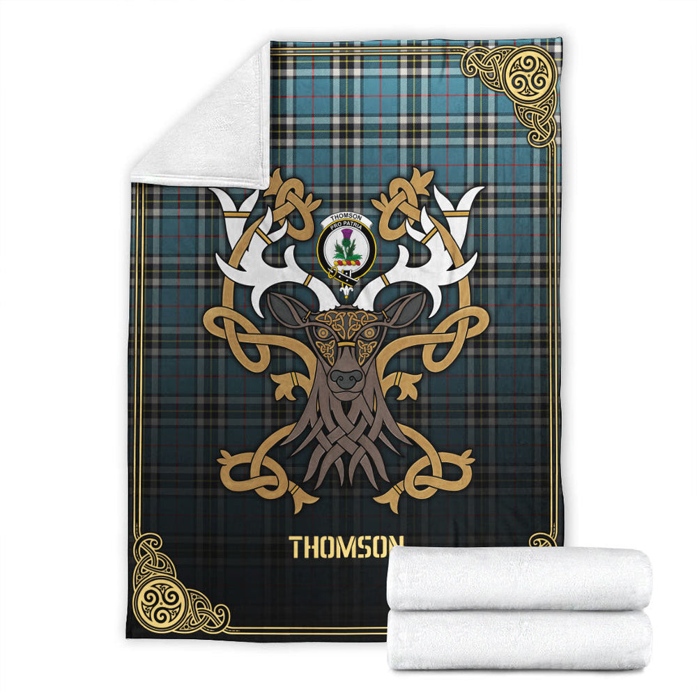 Clan Thomson Blue Tartan Crest Premium Blanket Celtic Stag Style ZB13 Clan Thomson Tartan Today   
