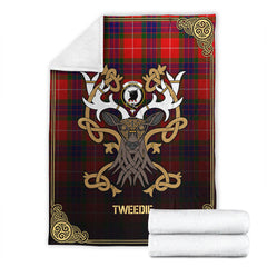 Clan Tweedie Tartan Crest Premium Blanket Celtic Stag Style PZ58 Clan Tweedie Tartan Today   
