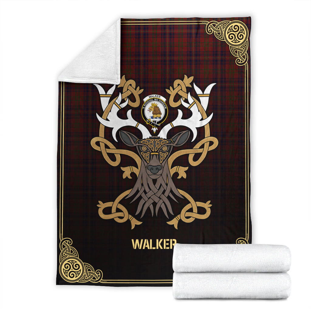 Clan Walker Tartan Crest Premium Blanket Celtic Stag Style BR41 Clan Hall Tartan Today   