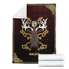 Clan Walker Tartan Crest Premium Blanket Celtic Stag Style BR41 Clan Hall Tartan Today   