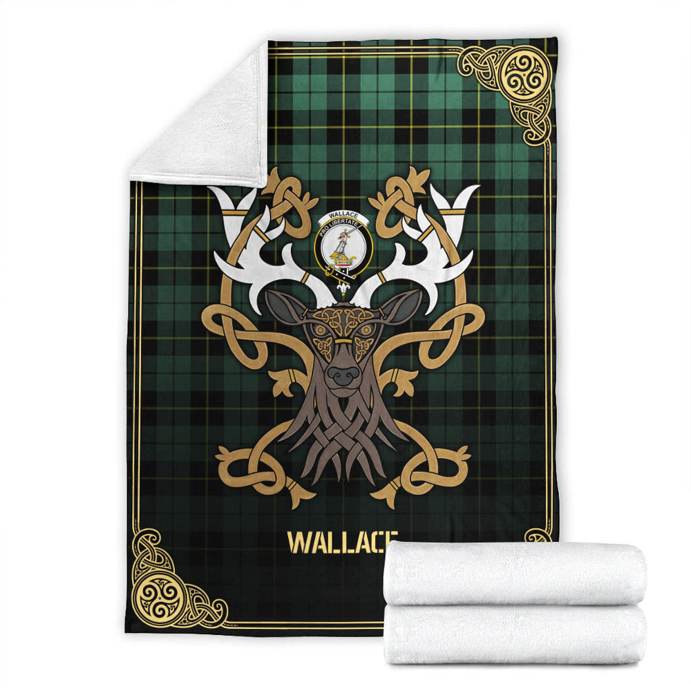 Clan Wallace Hunting Ancient Tartan Crest Premium Blanket Celtic Stag Style SS24 Clan Wallace Tartan Today   