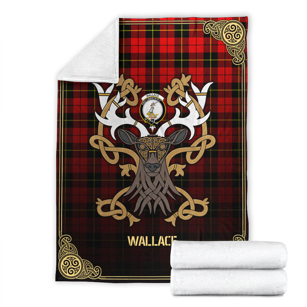 Clan Wallace Hunting Red Tartan Crest Premium Blanket Celtic Stag Style DX97 Clan Wallace Tartan Today   