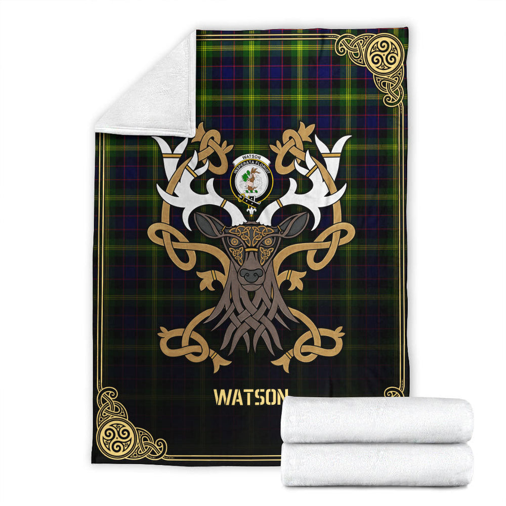 Clan Watson Modern Tartan Crest Premium Blanket Celtic Stag Style OB61 Clan Watson Tartan Today   
