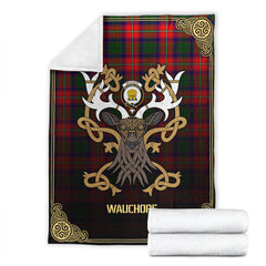 Clan Wauchope (or Waugh) Tartan Crest Premium Blanket Celtic Stag Style UV97 Clan Wauchope Tartan Today   