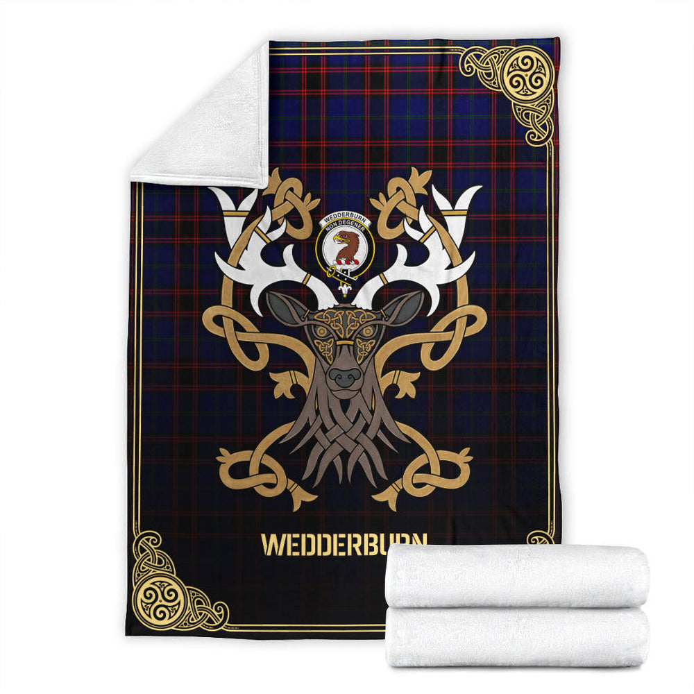 Clan Wedderburn Tartan Crest Premium Blanket Celtic Stag Style WN56 Clan Wedderburn Tartan Today   