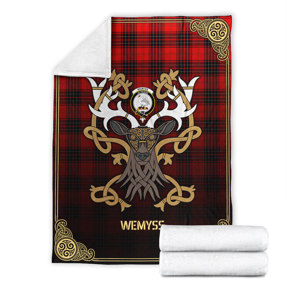 Clan Wemyss Modern Tartan Crest Premium Blanket Celtic Stag Style OY80 Clan Wemyss Tartan Today   