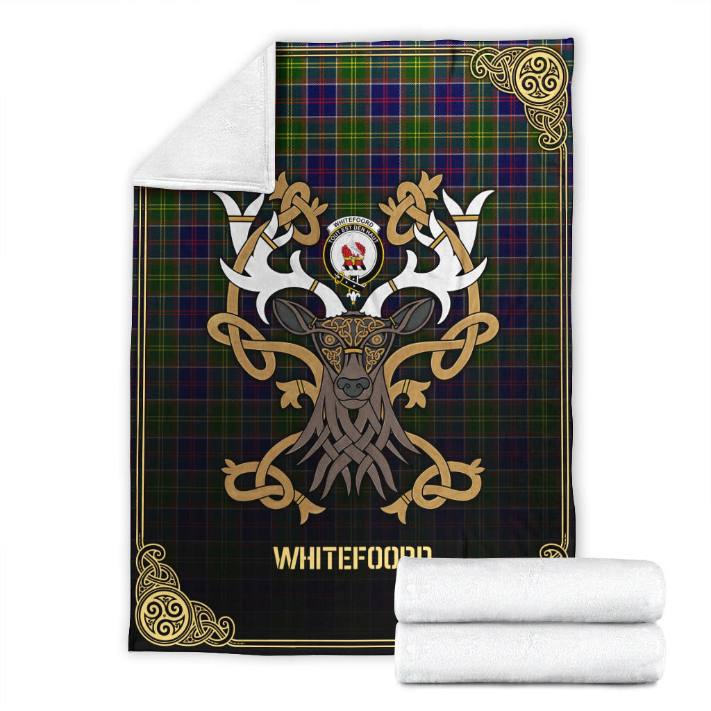 Clan Whitefoord Tartan Crest Premium Blanket Celtic Stag Style MR72 Clan Whitefoord Tartan Today   