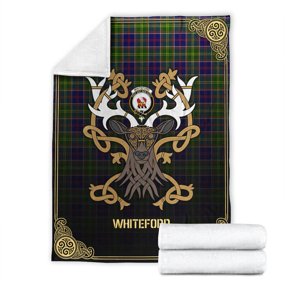 Clan Whiteford Tartan Crest Premium Blanket Celtic Stag Style IF46 Clan Hall Tartan Today   