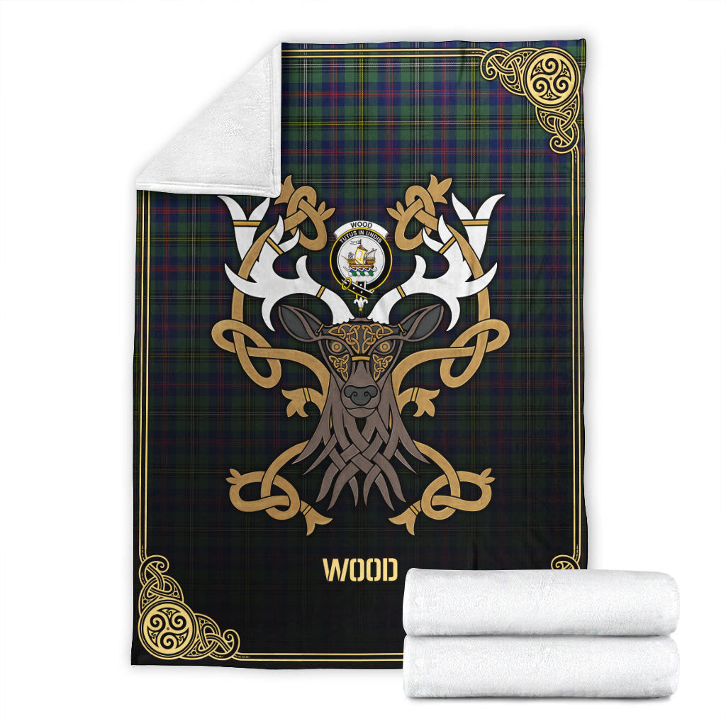 Clan Wood Tartan Crest Premium Blanket Celtic Stag Style FR68 Clan Wood Tartan Today   