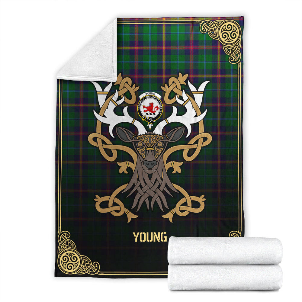 Clan Young Modern Tartan Crest Premium Blanket Celtic Stag Style YU65 Clan Young Tartan Today   