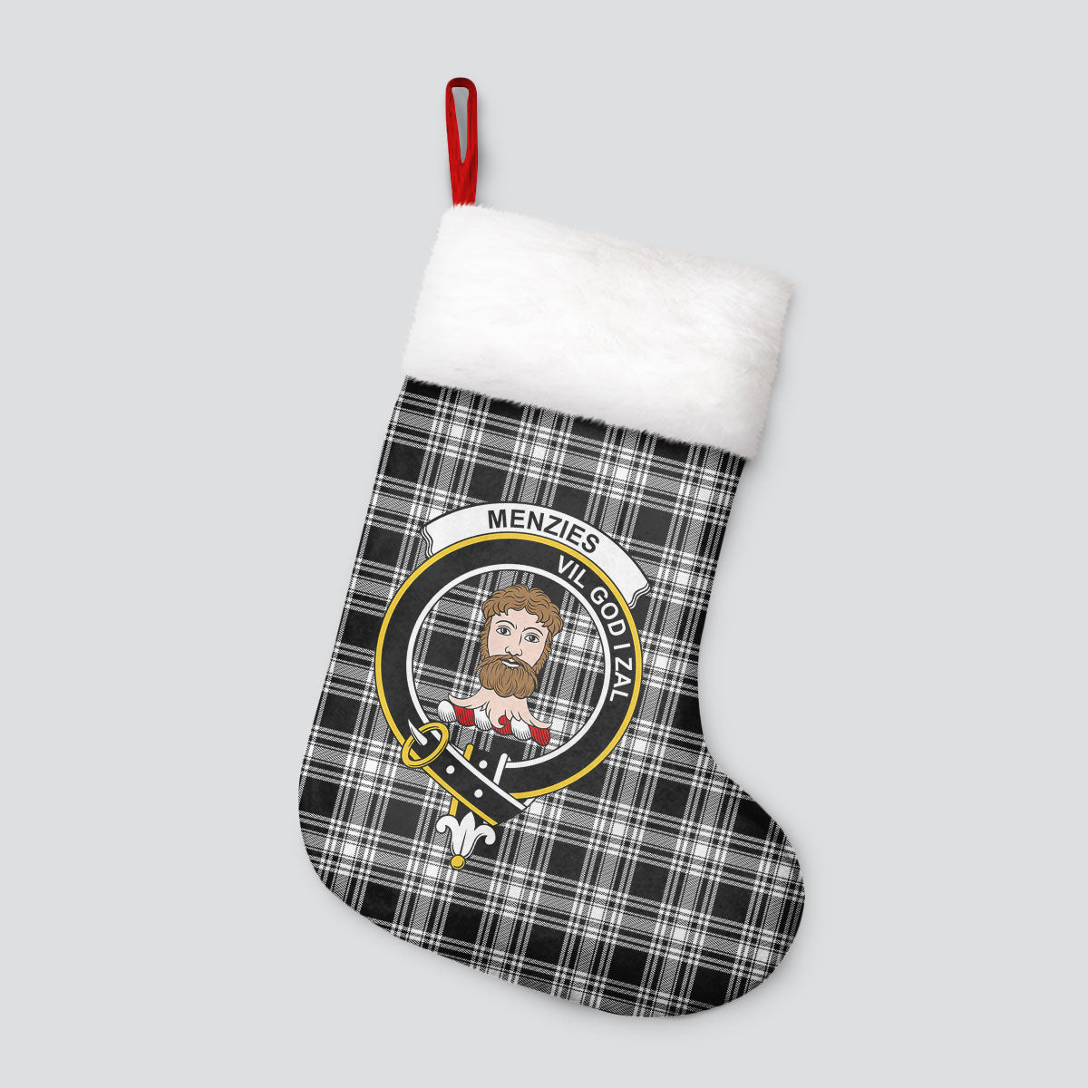 Clan Menzies Black _ White Modern Tartan Crest Christmas Stocking KR48 Menzies Black _ White Modern Tartan Tartan Stocking   