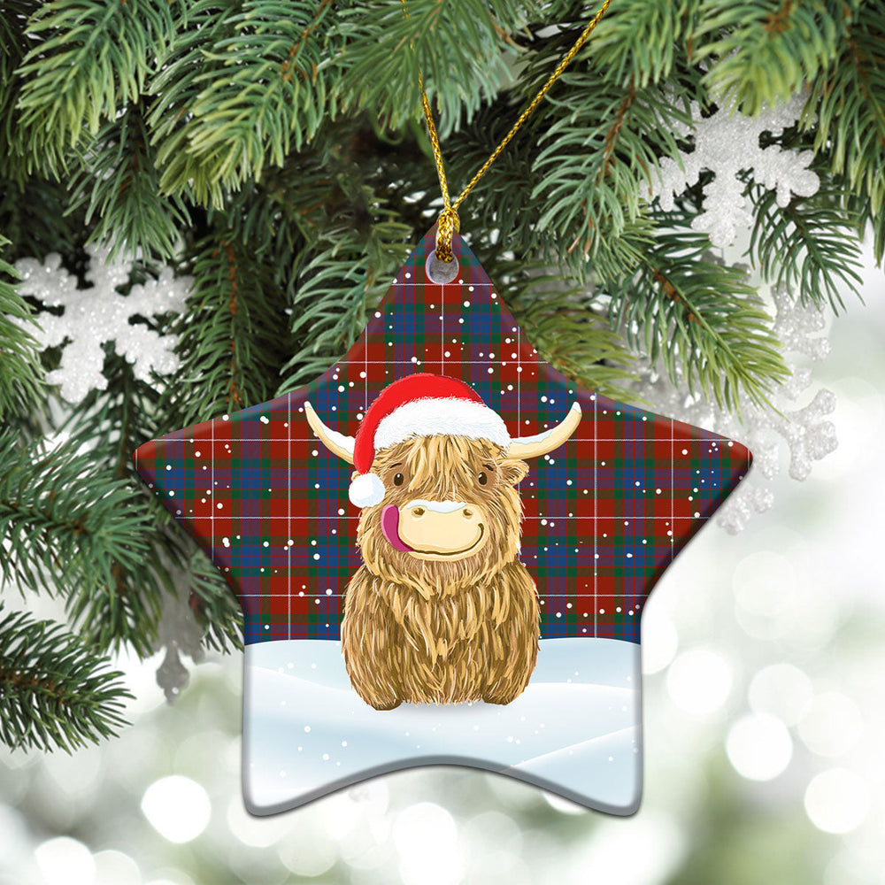 Clan Fraser (of Lovat) Ancient Tartan Christmas Ceramic Ornament Highland Cows Style RX39 Fraser (of Lovat) Ancient Tartan Tartan Ornament   