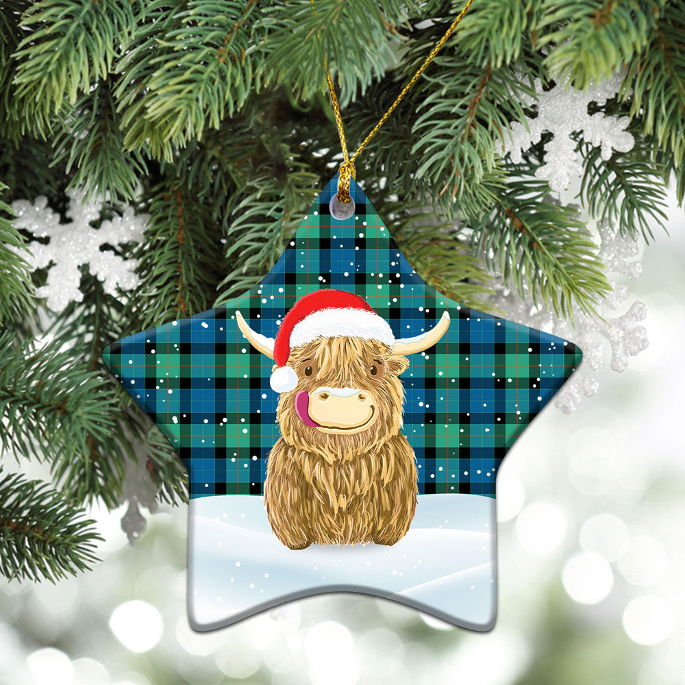 Clan Gunn Ancient Tartan Christmas Ceramic Ornament Highland Cows Style YA83 Gunn Ancient Tartan Tartan Ornament   