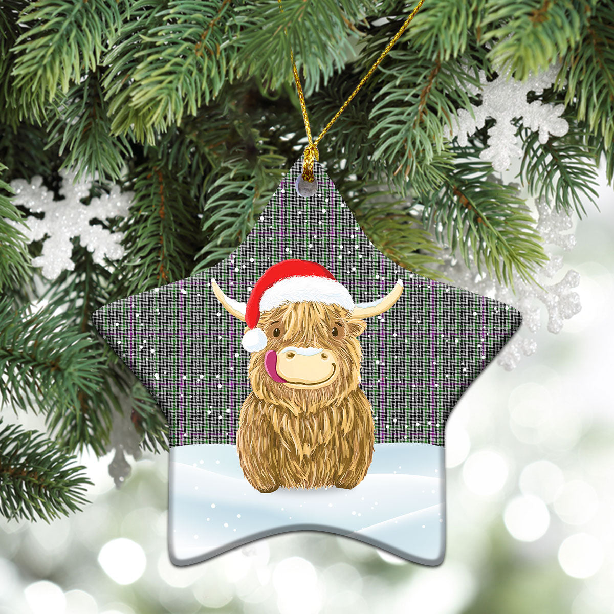 Clan Halliday Tartan Christmas Ceramic Ornament Highland Cows Style IB65 Clan Hall (Hall Tartan) Tartan Ornament   