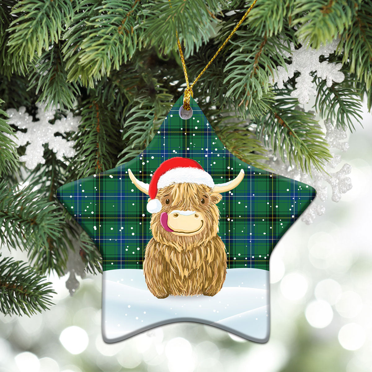 Clan Henderson Ancient Tartan Christmas Ceramic Ornament Highland Cows Style JJ24 Henderson Ancient Tartan Tartan Ornament   