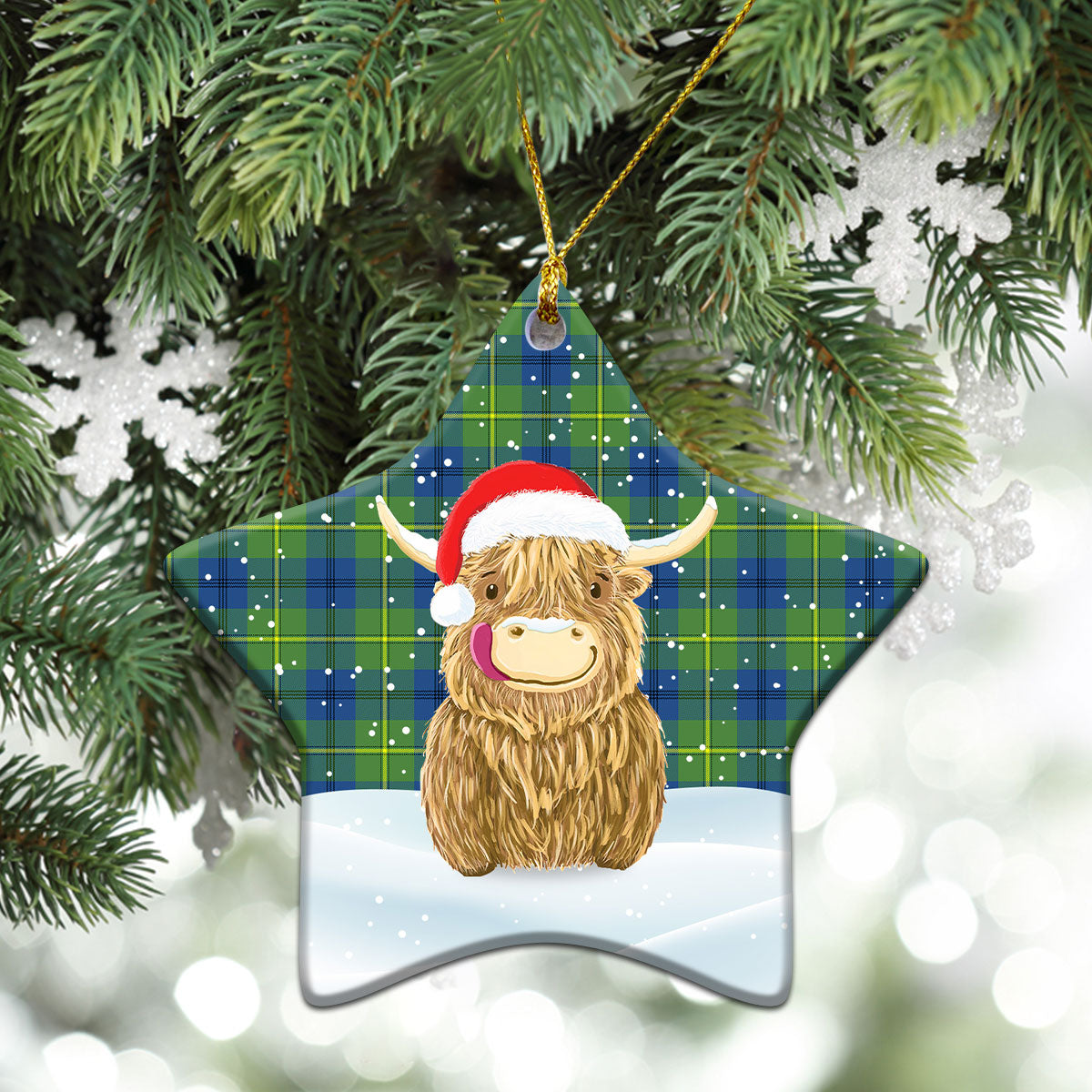 Clan Johnstone Ancient Tartan Christmas Ceramic Ornament Highland Cows Style JB59 Johnstone Ancient Tartan Tartan Ornament   