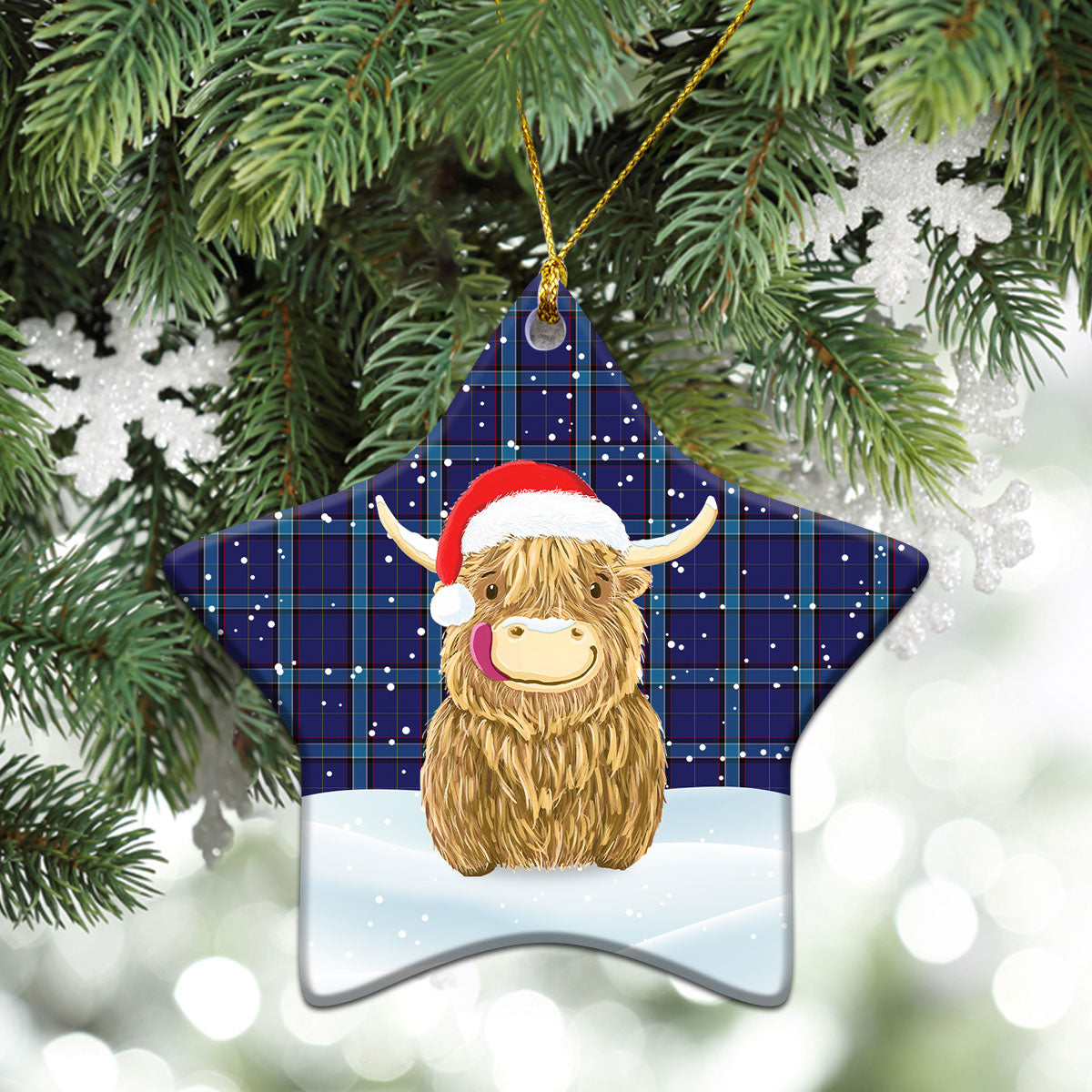 Clan Kirkcaldy Tartan Christmas Ceramic Ornament Highland Cows Style MW62 Kirkcaldy Tartan Tartan Ornament   