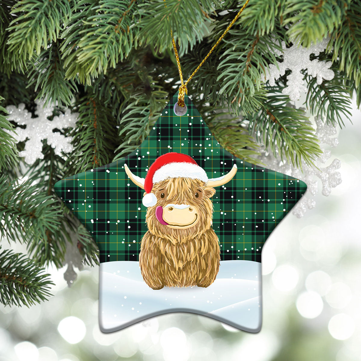 Clan MacArthur Ancient Tartan Christmas Ceramic Ornament Highland Cows Style GR27 MacArthur Ancient Tartan Tartan Ornament   
