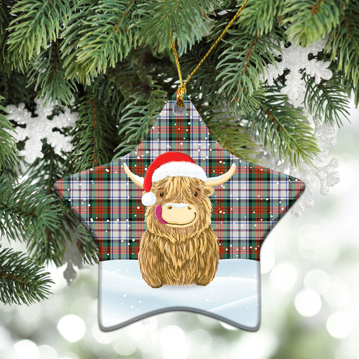 Clan MacDuff Dress Ancient Tartan Christmas Ceramic Ornament Highland Cows Style MM63 MacDuff Dress Ancient Tartan Tartan Ornament   
