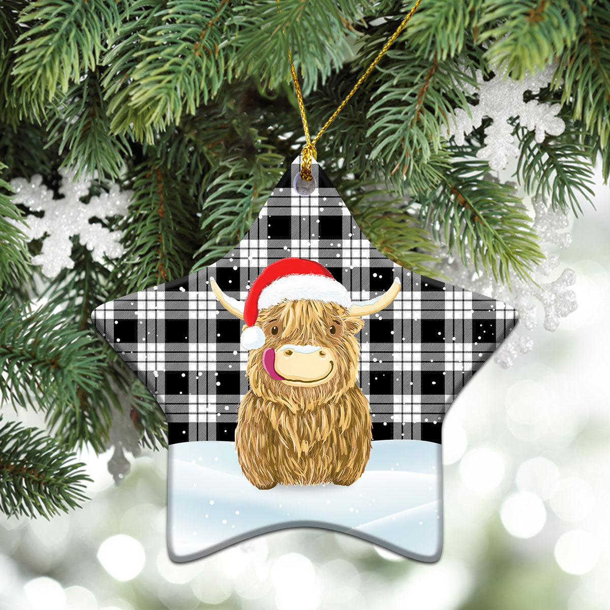 Clan MacFarlane Black _ White Tartan Christmas Ceramic Ornament Highland Cows Style TJ33 MacFarlane Black _ White Tartan Tartan Ornament   