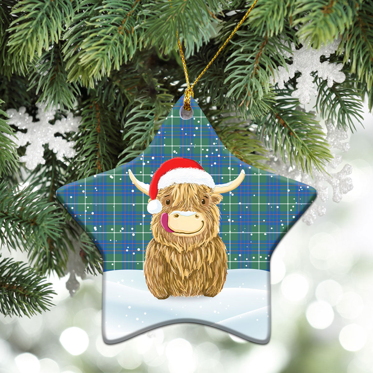 Clan MacIntyre Hunting Ancient Tartan Christmas Ceramic Ornament Highland Cows Style HA48 MacIntyre Hunting Ancient Tartan Tartan Ornament   