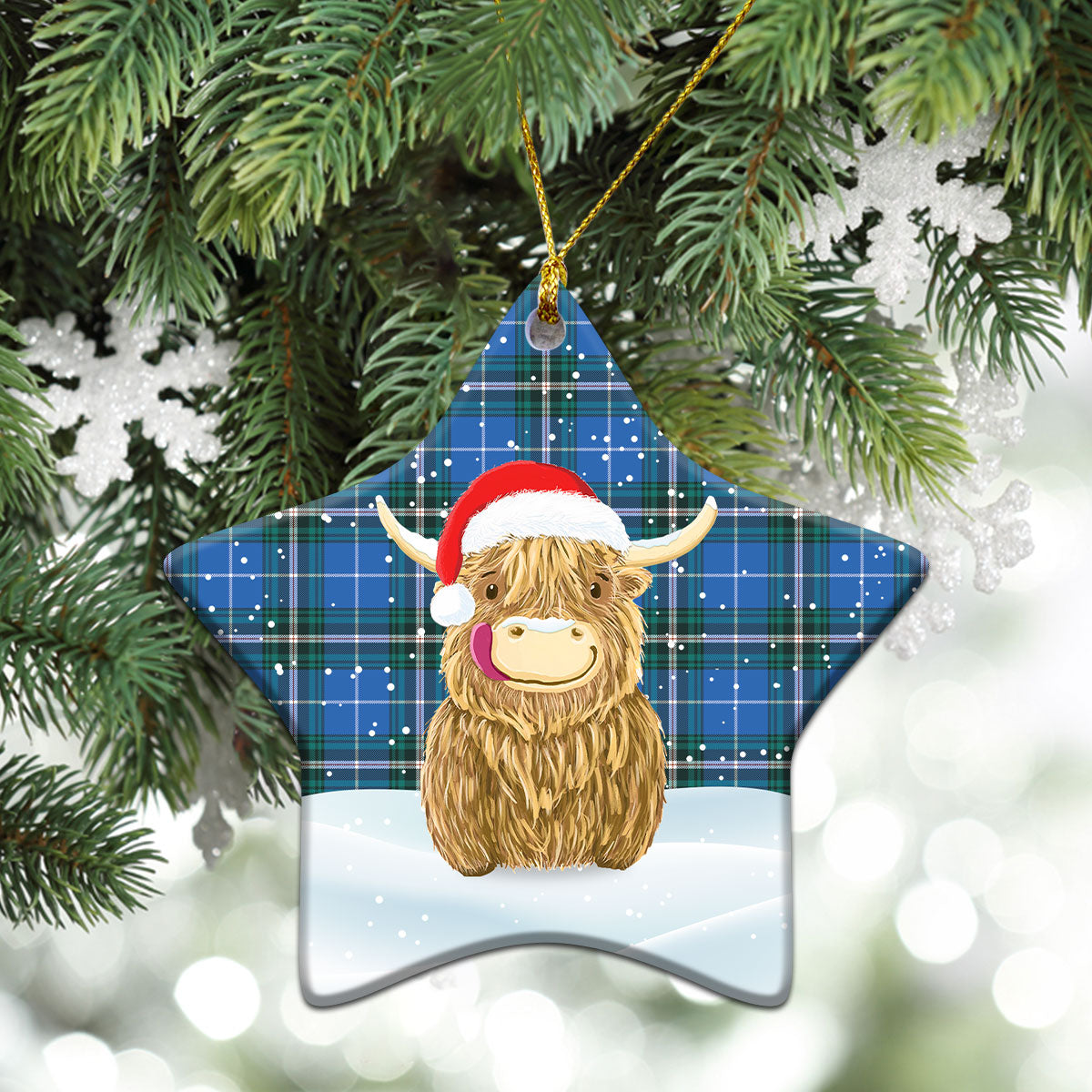 Clan McLucas Tartan Christmas Ceramic Ornament Highland Cows Style YW42 McLucas Tartan Tartan Ornament   