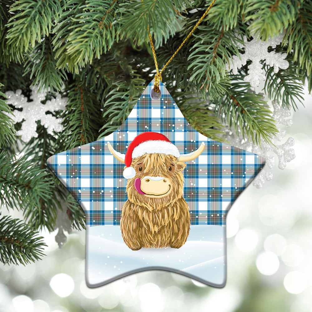 Clan Stewart Muted Blue Tartan Christmas Ceramic Ornament Highland Cows Style US37 Stewart Muted Blue Tartan Tartan Ornament   