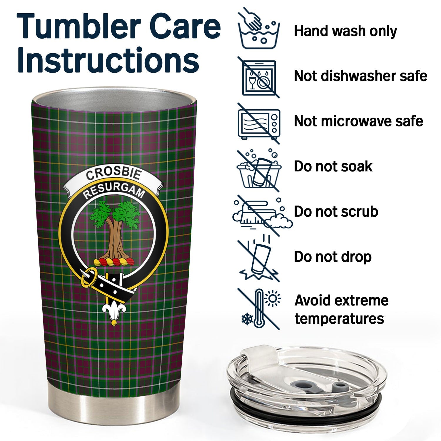 Clan Crosbie Tartan Crest Tumbler TG72 Clan Crosbie Tartan Today   