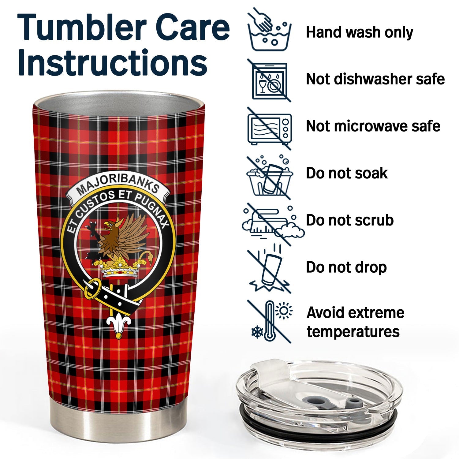 Clan Majoribanks Tartan Crest Tumbler GQ17 Clan Hall Tartan Today   