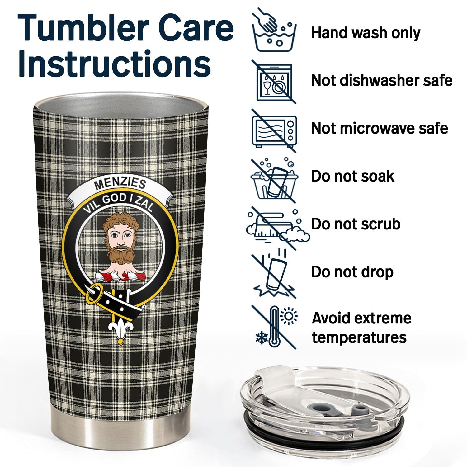 Clan Menzies Black _ White Ancient Tartan Crest Tumbler ND21 Clan Menzies Tartan Today   