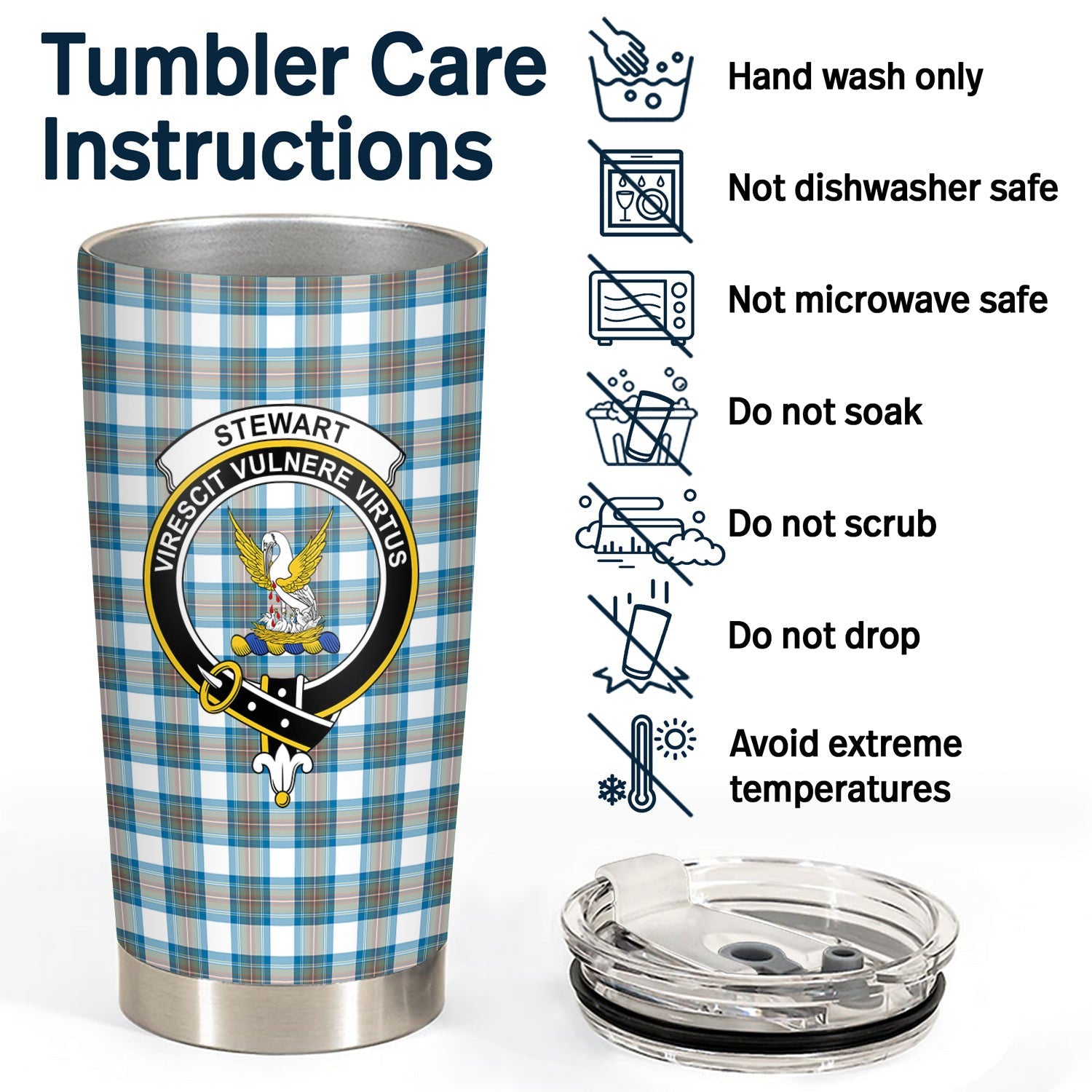 Clan Stewart Muted Blue Tartan Crest Tumbler UO35 Clan Stewart Tartan Today   