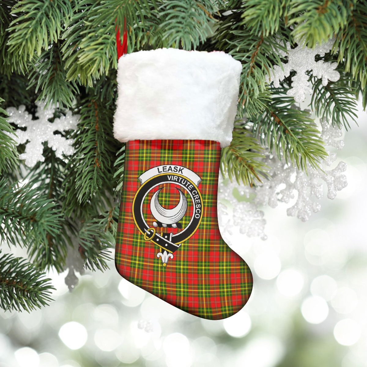 Clan Leask Tartan Crest Christmas Stocking MS13 Leask Tartan Tartan Stocking   