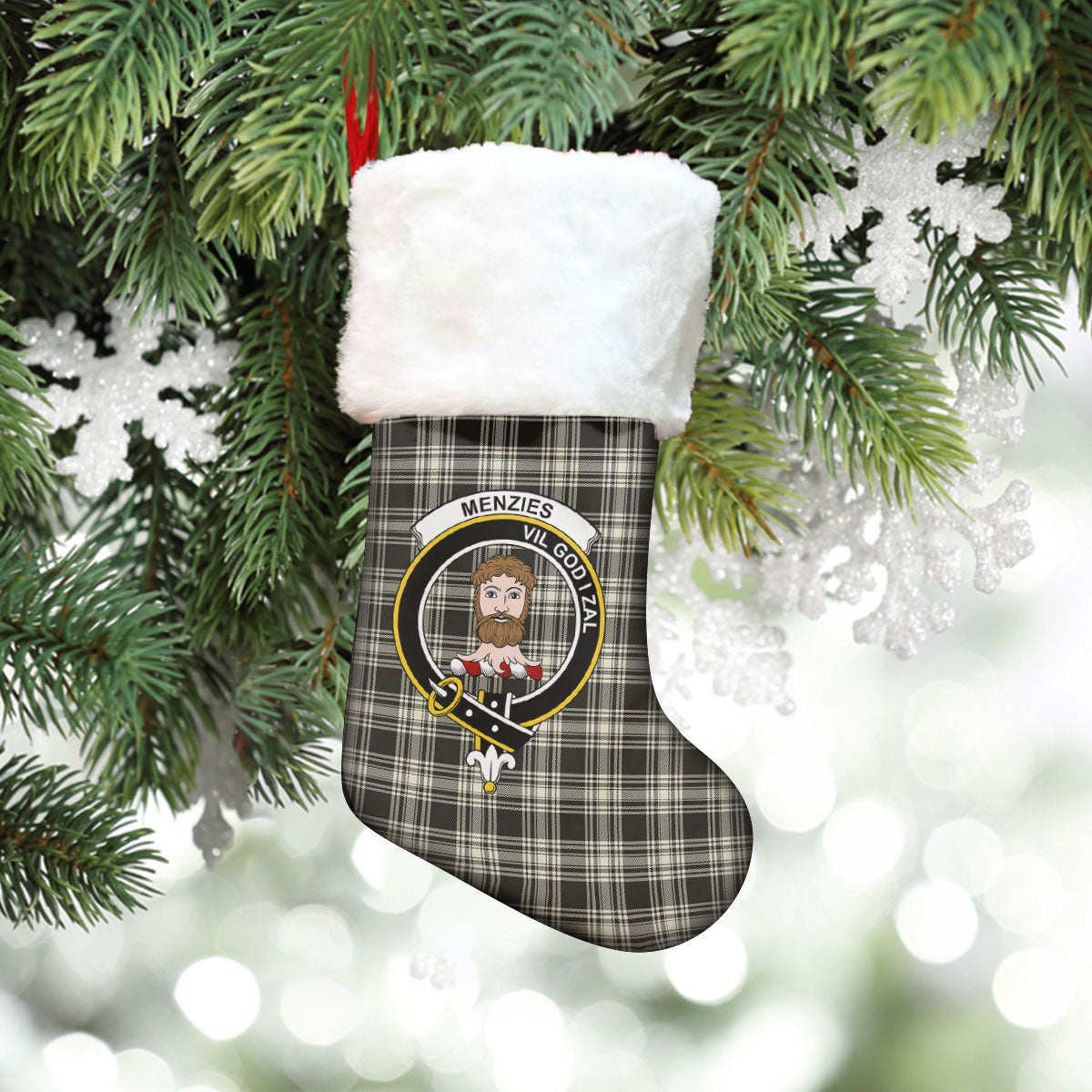 Clan Menzies Black _ White Ancient Tartan Crest Christmas Stocking NQ42 Menzies Black _ White Ancient Tartan Tartan Stocking   